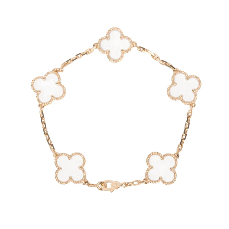 [Agudo Jewelry]CLOVER 5 MOTIF ROCK CRYSTAL PINK GOLD BRACELET