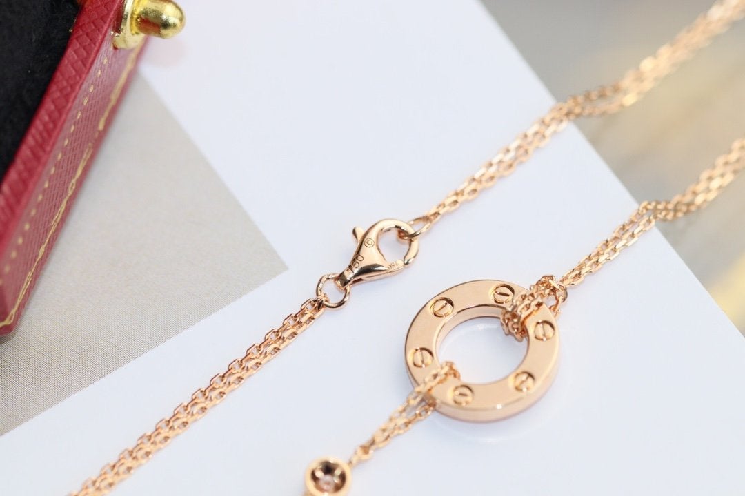 [Agudo Jewelry]LOVE NECKLACE ADJUSTABLE ROSE GOLD 2 DIAMOND