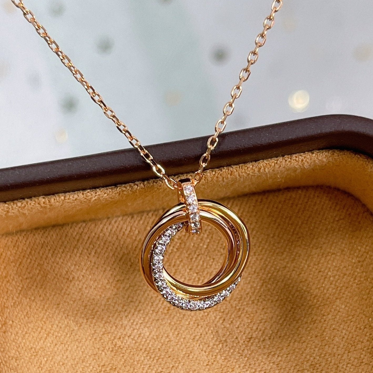 [Agudo Jewelry]TRINITY NECKLACE SILVER GOLD PINK GOLD DIAMONDS