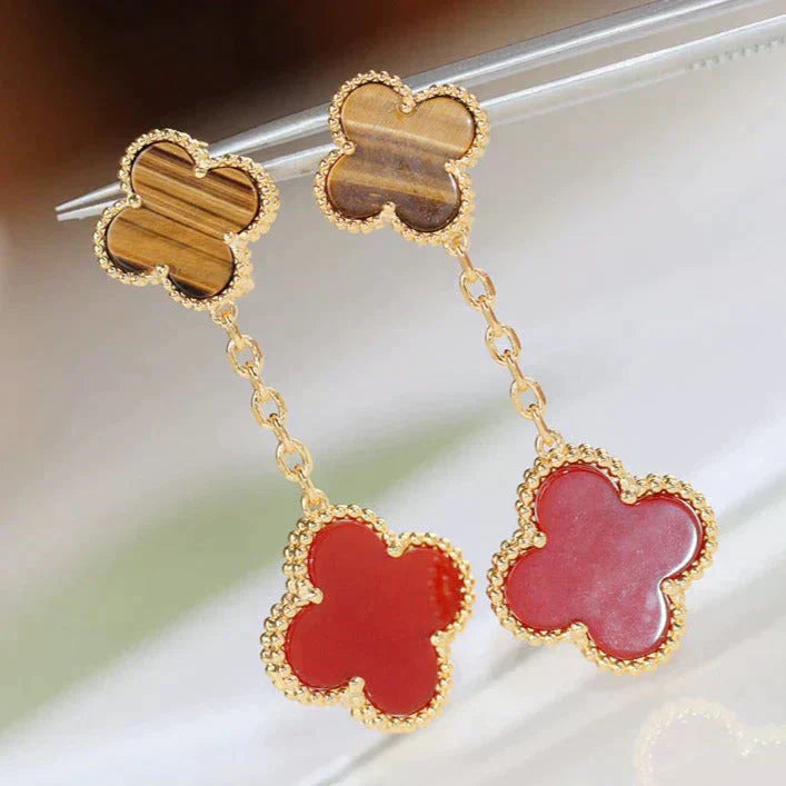 [Agudo Jewelry]CLOVER  2 MOTIF  TIGER EYE CARNELIAN EARRINGS