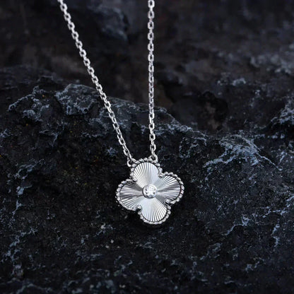 [AgudoJewelry]CLOVER  15MM DIAMOND LASER NECKLACE SILVER