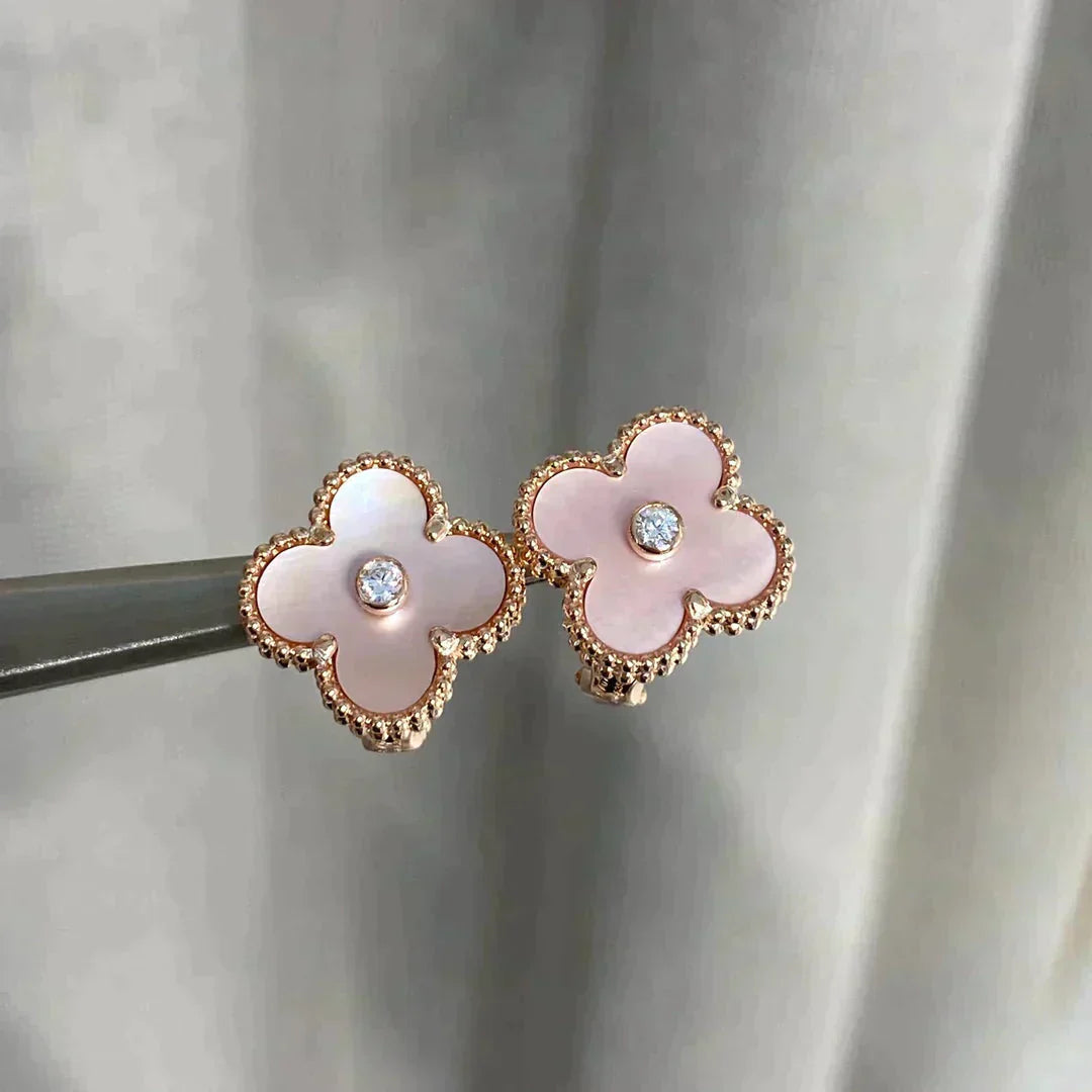 [Agudo Jewelry]CLOVER MEDIUM 1 MOTIFS  PINK MOP DIAMOND EARRINGS