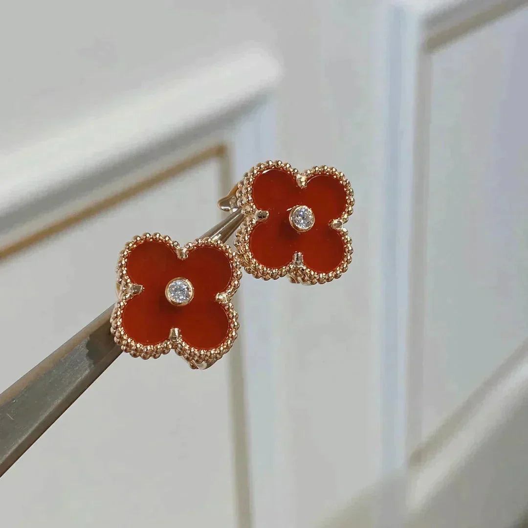 [Agudo Jewelry]CLOVER MEDIUM 1 MOTIFS CARNELIAN  DIAMOND earrings