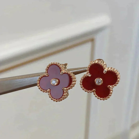 [Agudo Jewelry]CLOVER MEDIUM 1 MOTIFS CARNELIAN  DIAMOND earrings