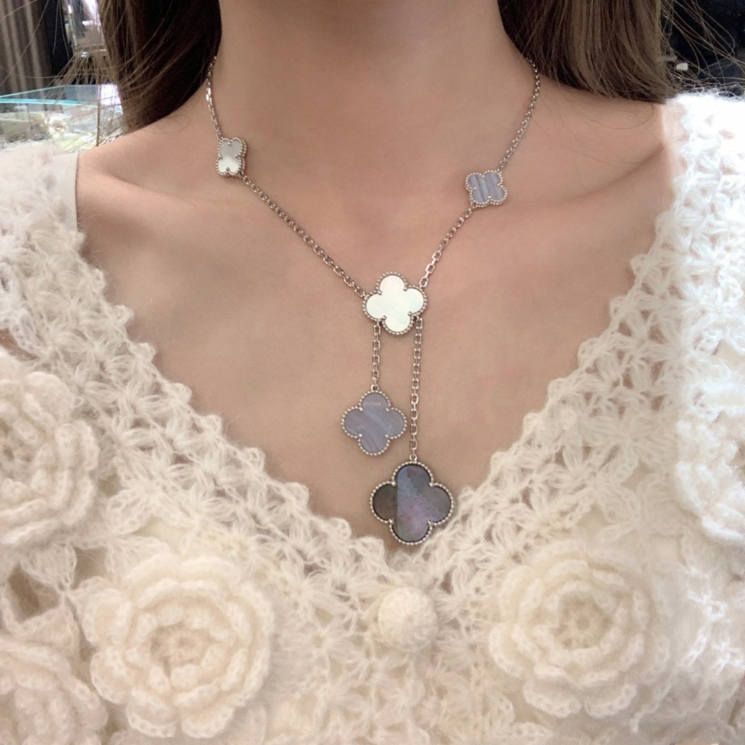 [Agudo Jewelry]CLOVER MOP CHALCEDONY NECKLACE SILVER 6 MOTIF