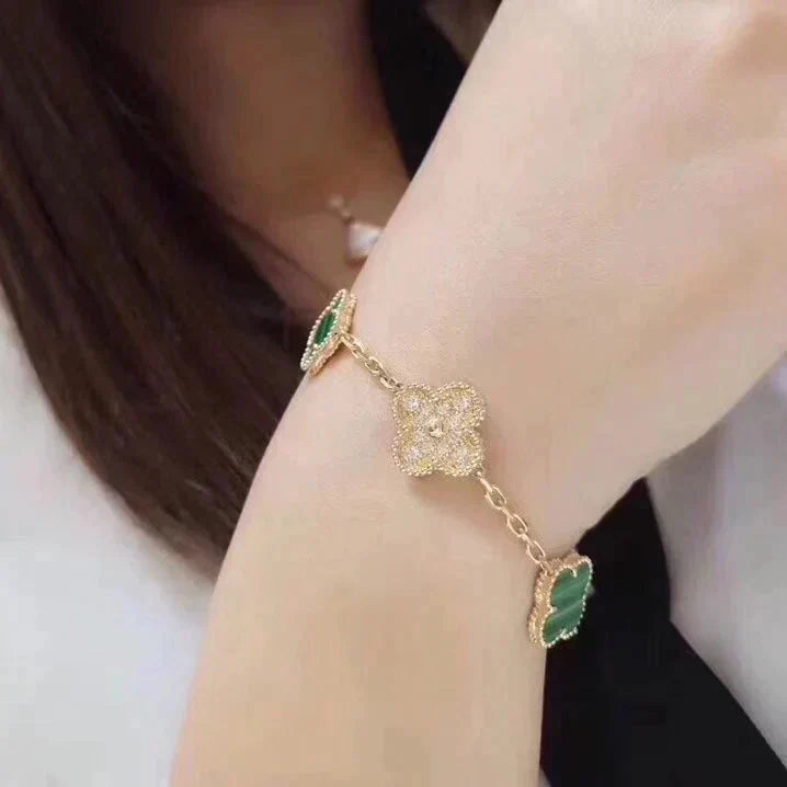 [Agudo Jewelry]CLOVER  5 MOTIF MALACHITE DIAMOND BRACELET