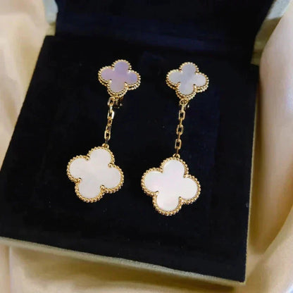 [Agudo Jewelry]CLOVER 2 MOTIF WHITE MOP EARRINGS