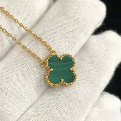 [Agudo Jewelry]CLOVER 15MM MALACHITE SINGLE FLOWER  NECKLACE