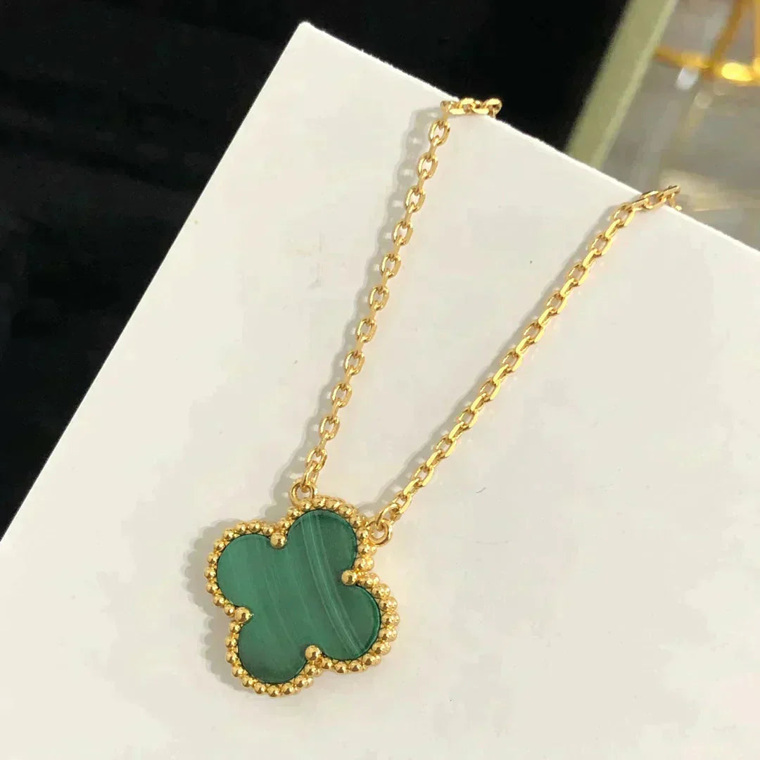 [Agudo Jewelry]CLOVER 15MM MALACHITE SINGLE FLOWER  NECKLACE