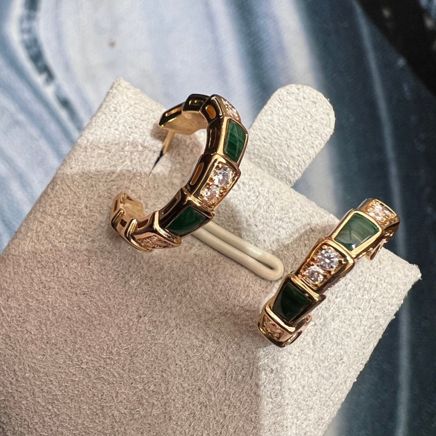 [Agudo Jewelry]SERPENTI MALACHITE PINK GOLD EARRINGS