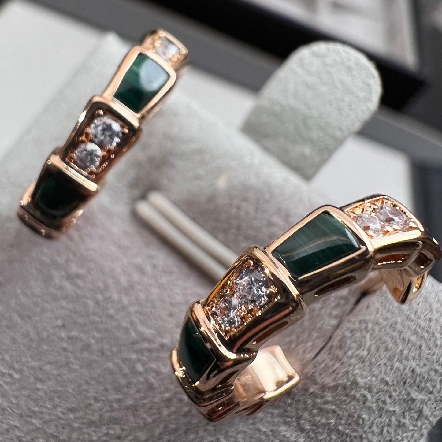 [Agudo Jewelry]SERPENTI MALACHITE PINK GOLD EARRINGS