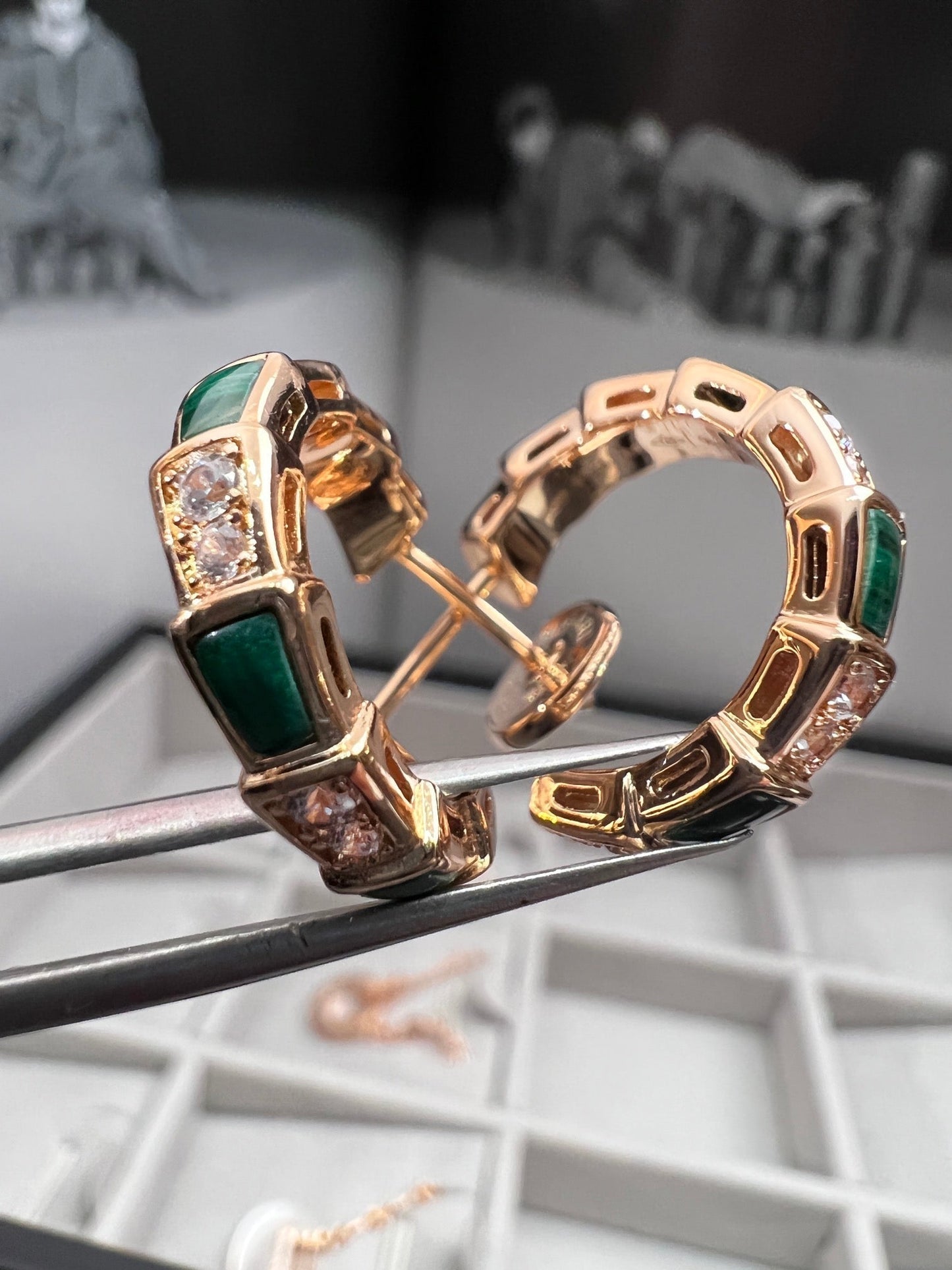 [Agudo Jewelry]SERPENTI MALACHITE PINK GOLD EARRINGS