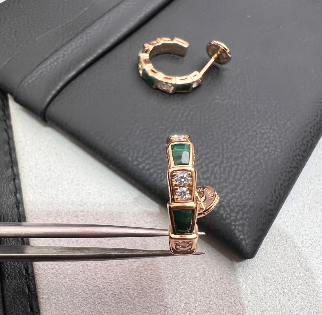 [Agudo Jewelry]SERPENTI MALACHITE PINK GOLD EARRINGS