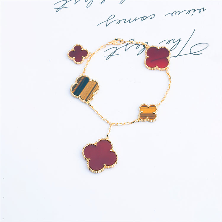 [Agudo Jewelry]CLOVER BRACELET 5 MOTIFS CARNELIAN TIGER EYE