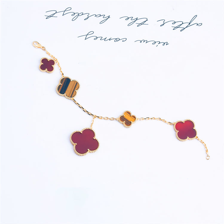 [Agudo Jewelry]CLOVER BRACELET 5 MOTIFS CARNELIAN TIGER EYE