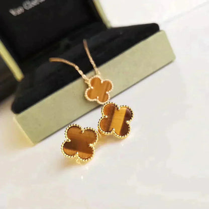 [Agudo Jewelry]CLOVER MEDIUM 1 MOTIFS TIGER EYE EARRINGS