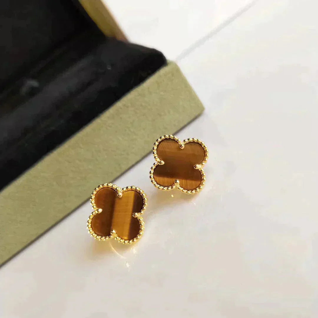 [Agudo Jewelry]CLOVER MEDIUM 1 MOTIFS TIGER EYE EARRINGS