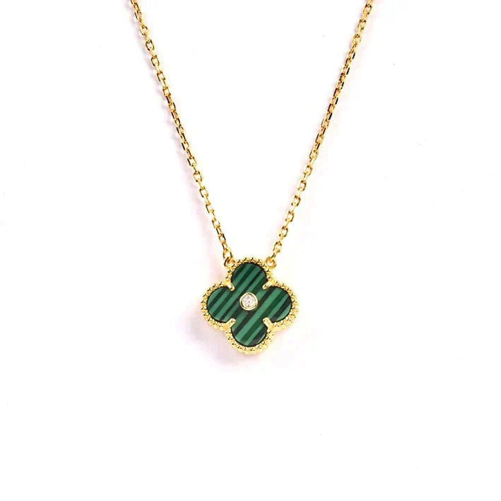 [Agudo Jewelry]CLOVER 15MM DIAMOND TURQUOISE NECKLACE