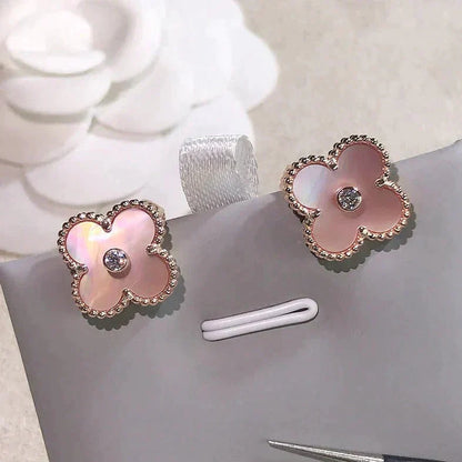 [Agudo Jewelry]CLOVER MEDIUM 1 MOTIFS  PINK MOP DIAMOND EARRINGS