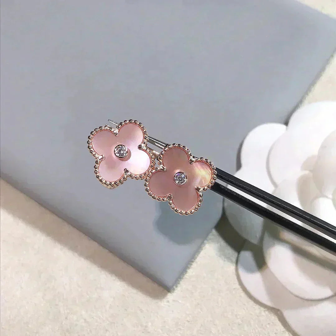 [Agudo Jewelry]CLOVER MEDIUM 1 MOTIFS  PINK MOP DIAMOND EARRINGS