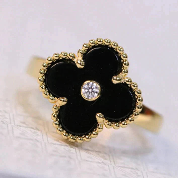 [Agudo  Jewelry]CLOVER ONYX RING GOLD DIAMOND