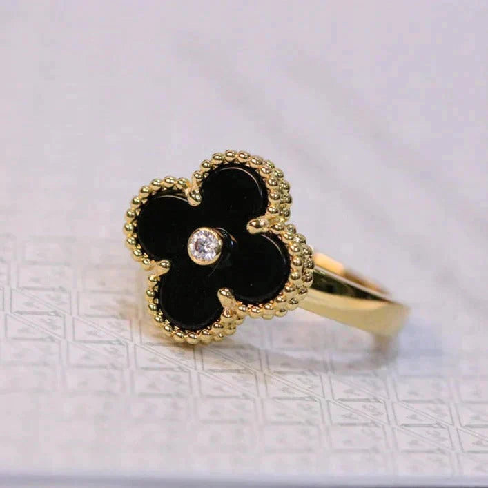 [Agudo  Jewelry]CLOVER ONYX RING GOLD DIAMOND