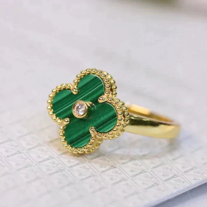 [Agudo  Jewelry]CLOVER MALACHITE RING GOLD DIAMOND