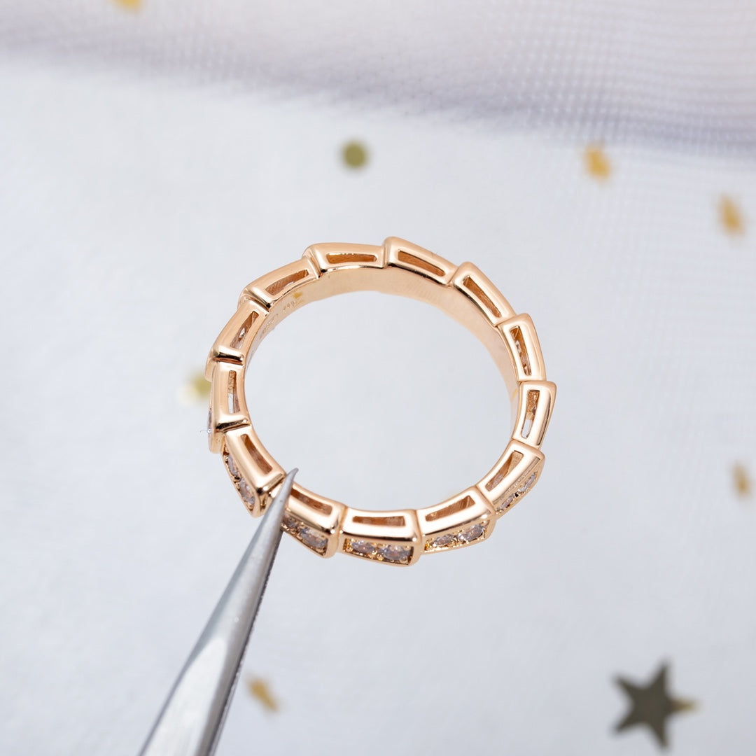 [Agudo  Jewelry]SERPENTI RING PINK GOLD DIAMOND PAVED 3MM