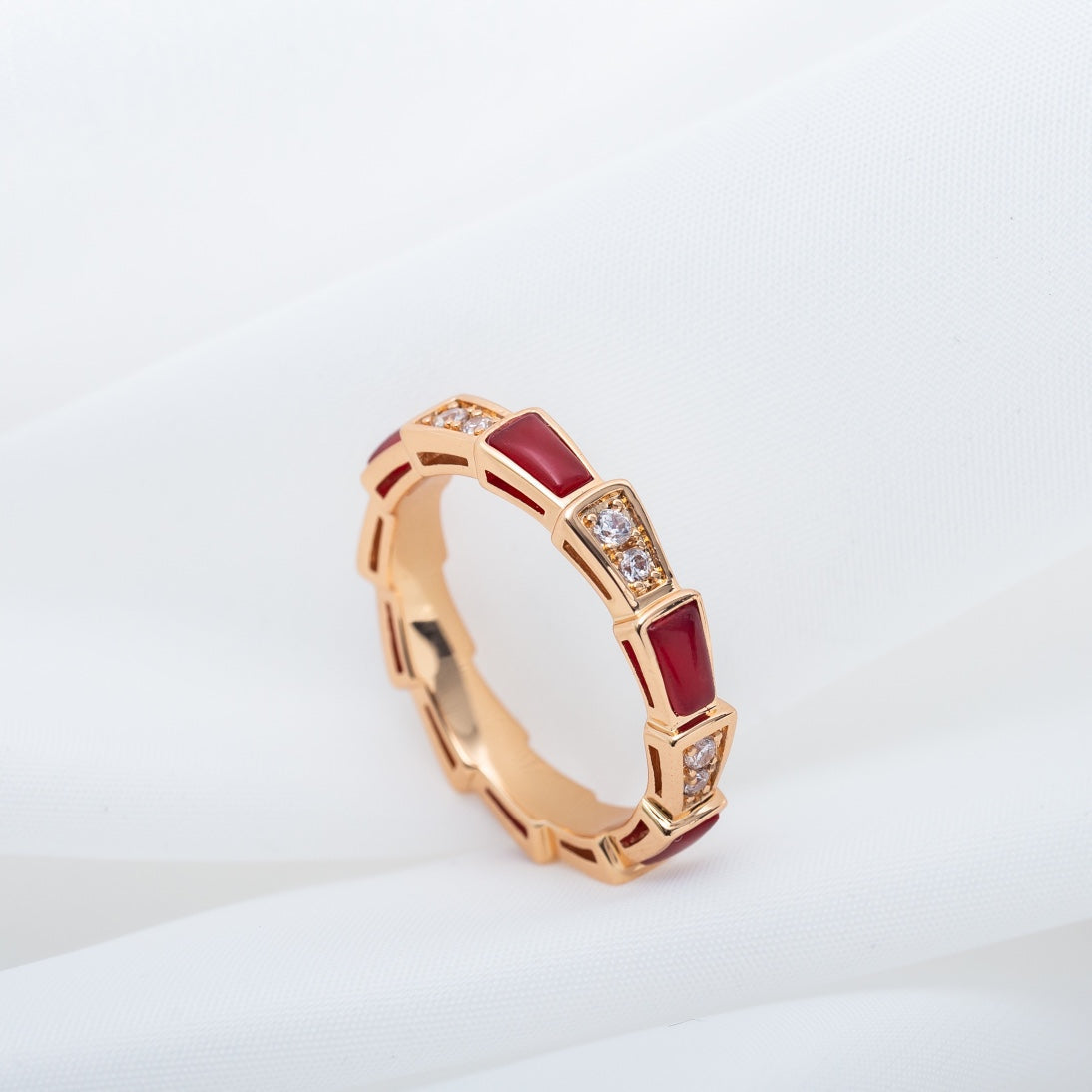 [Agudo  Jewelry]SERPENTI RING PINK GOLD CARNELIAN DIAMOND 3MM