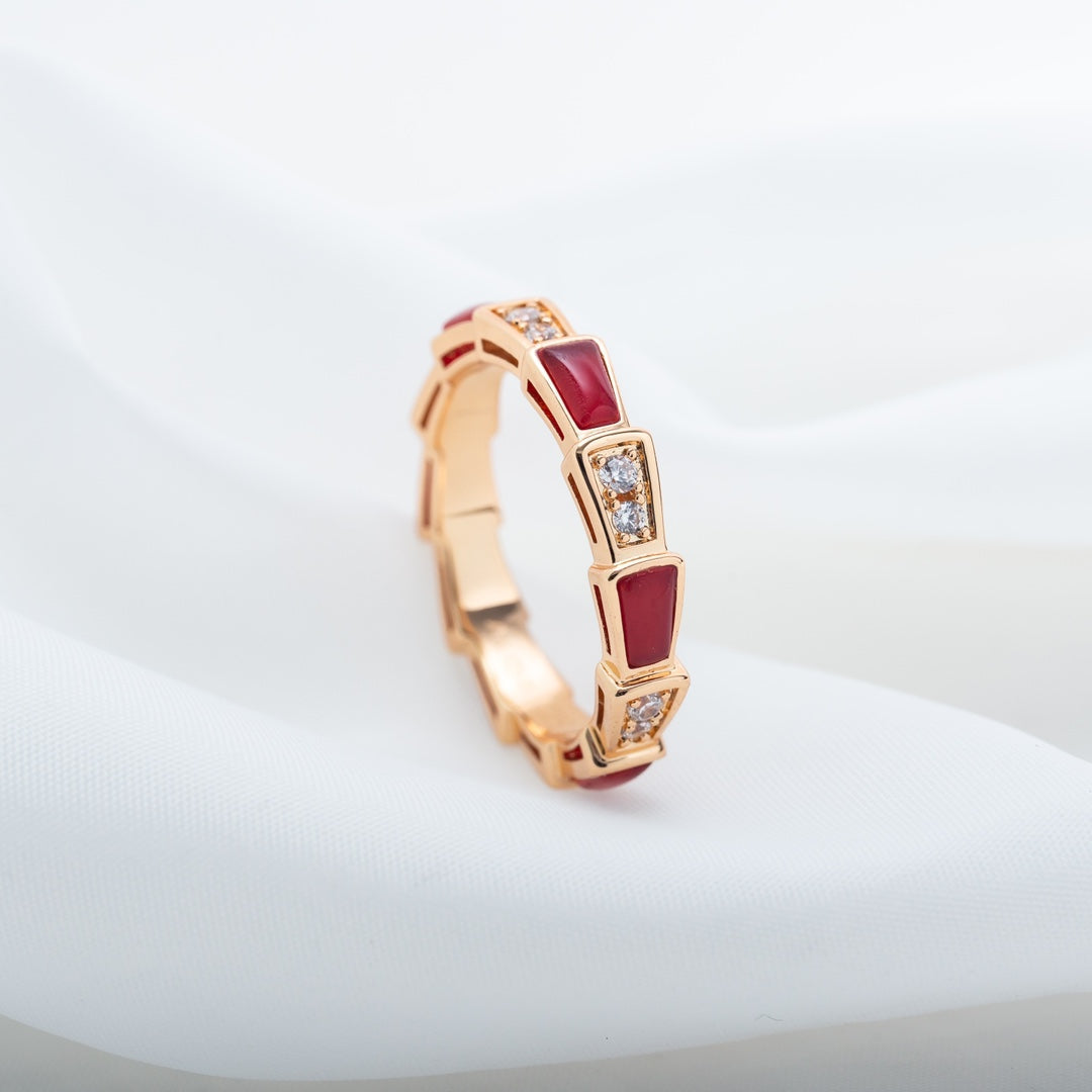 [Agudo  Jewelry]SERPENTI RING PINK GOLD CARNELIAN DIAMOND 3MM