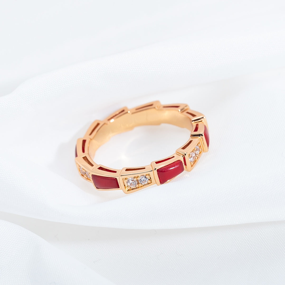 [Agudo  Jewelry]SERPENTI RING PINK GOLD CARNELIAN DIAMOND 3MM