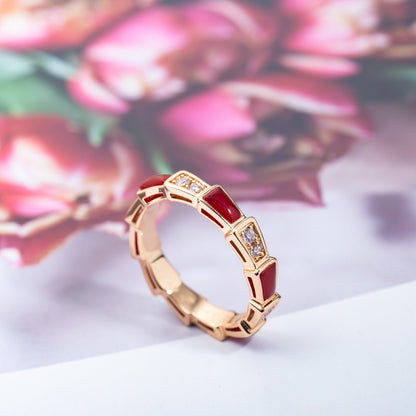 [Agudo  Jewelry]SERPENTI RING PINK GOLD CARNELIAN DIAMOND 3MM