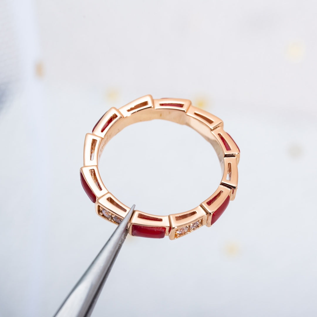 [Agudo  Jewelry]SERPENTI RING PINK GOLD CARNELIAN DIAMOND 3MM