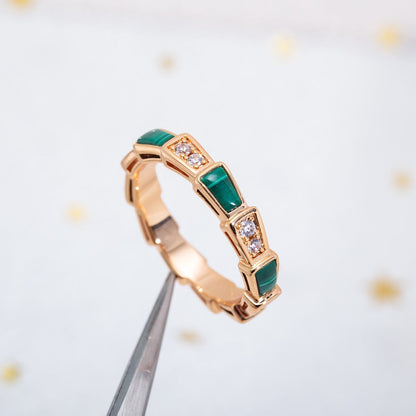 [Agudo  Jewelry]SERPENTI RING PINK GOLD MALACHITE DIAMOND 3MM