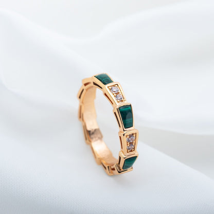 [Agudo  Jewelry]SERPENTI RING PINK GOLD MALACHITE DIAMOND 3MM