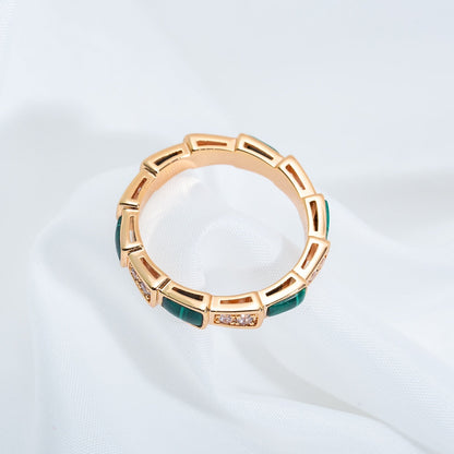 [Agudo  Jewelry]SERPENTI RING PINK GOLD MALACHITE DIAMOND 3MM