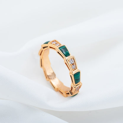 [Agudo  Jewelry]SERPENTI RING PINK GOLD MALACHITE DIAMOND 3MM