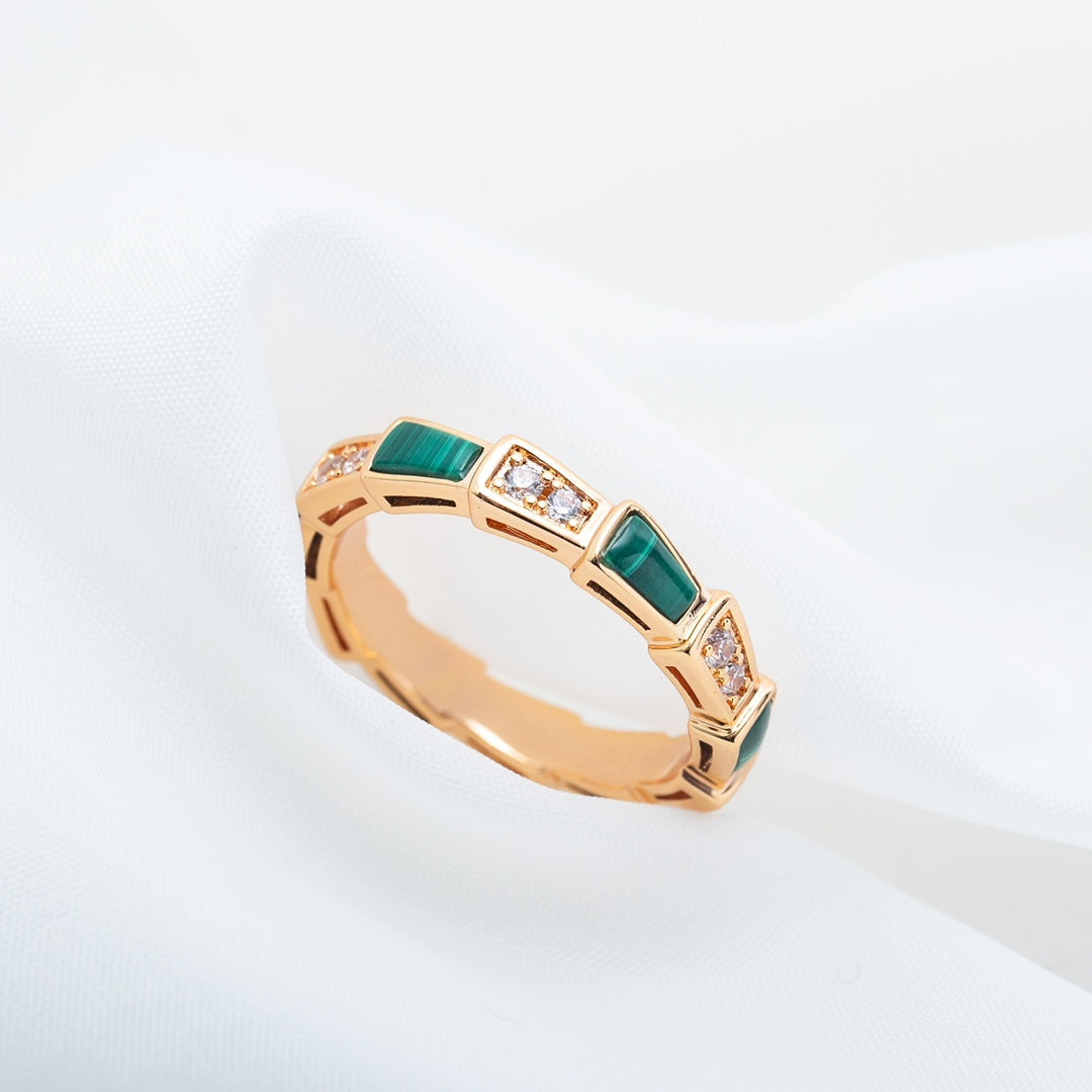 [Agudo  Jewelry]SERPENTI RING PINK GOLD MALACHITE DIAMOND 3MM