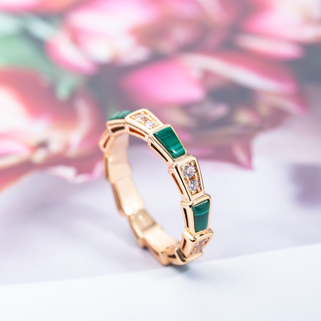 [Agudo  Jewelry]SERPENTI RING PINK GOLD MALACHITE DIAMOND 3MM