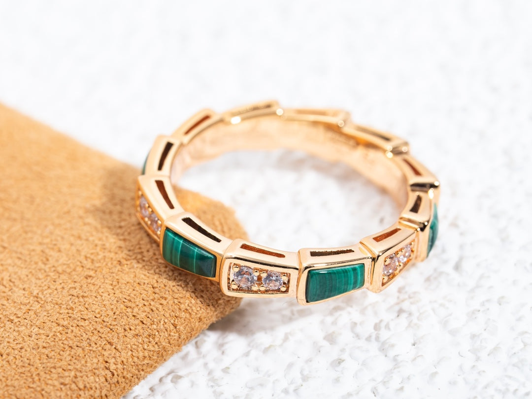 [Agudo  Jewelry]SERPENTI RING PINK GOLD MALACHITE DIAMOND 3MM