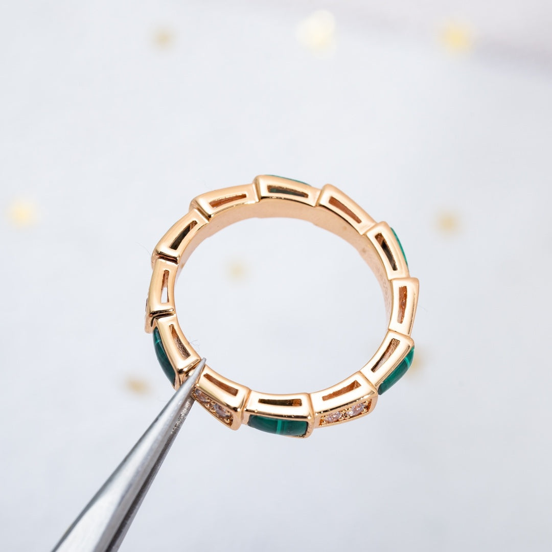 [Agudo  Jewelry]SERPENTI RING PINK GOLD MALACHITE DIAMOND 3MM