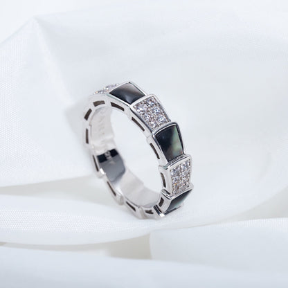 [Agudo  Jewelry]SERPENTI RING SILVER DIAMOND BLACK MOP 4MM