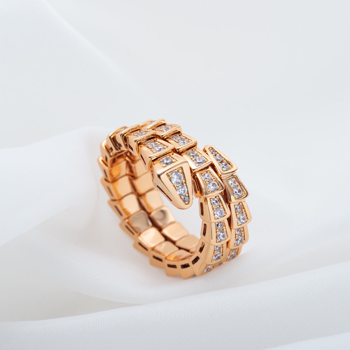 [Agudo  Jewelry]SERPENTI RING PINK GOLD DIAMOND DOUBLE ROW