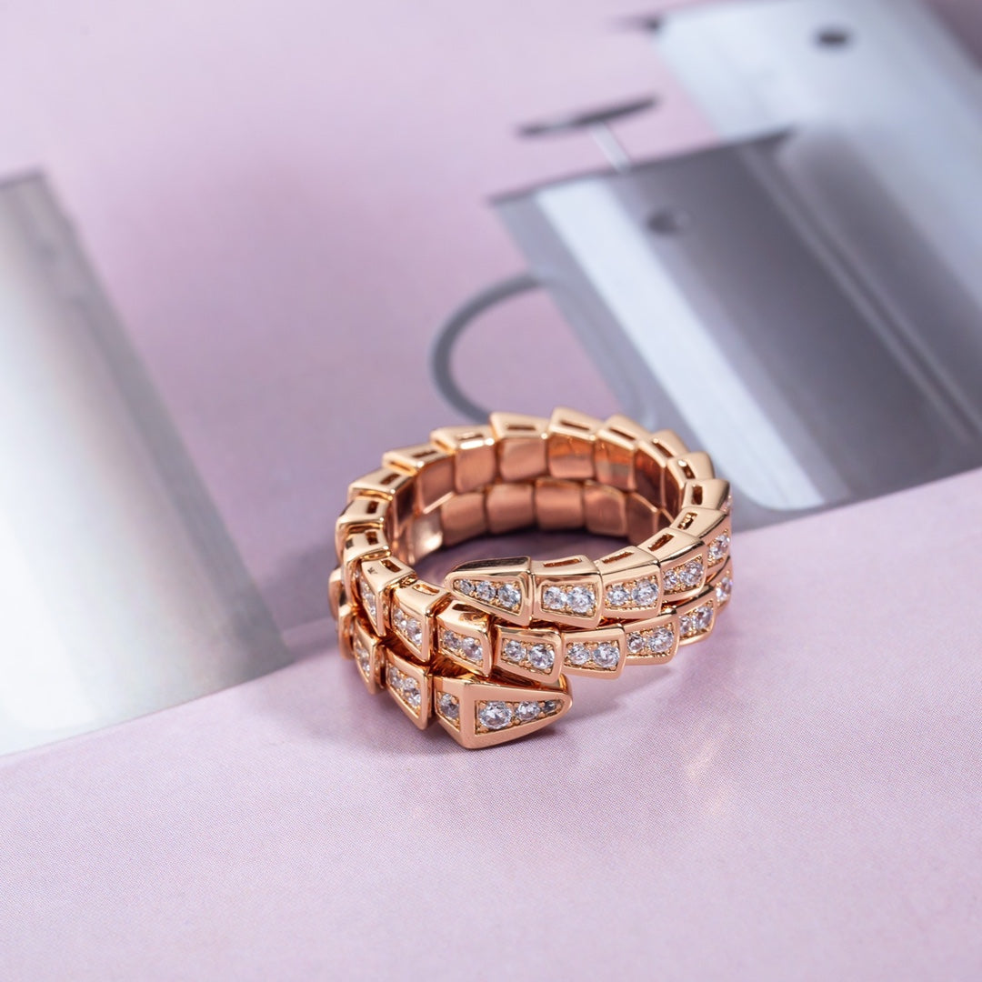 [Agudo  Jewelry]SERPENTI RING PINK GOLD DIAMOND DOUBLE ROW