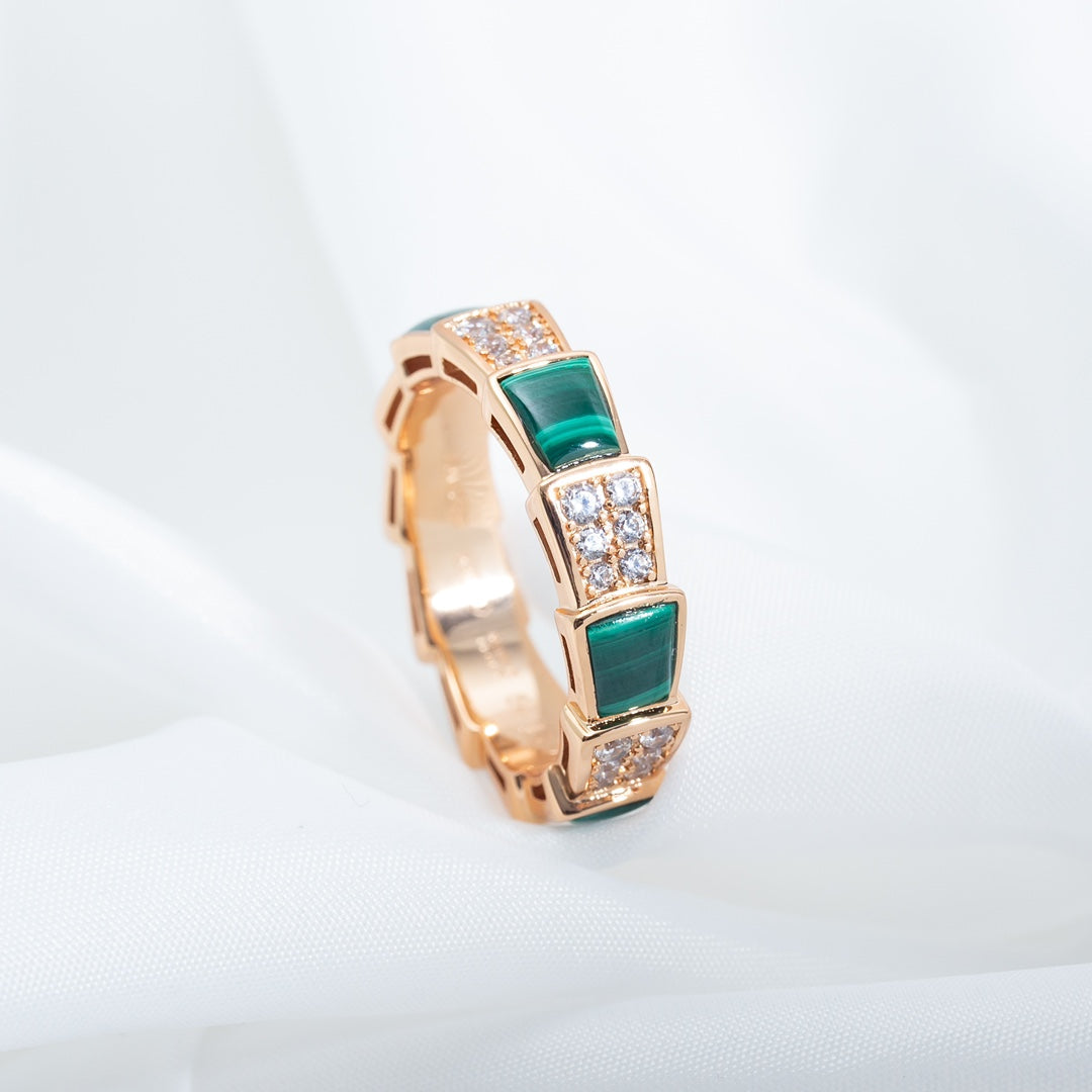 [Agudo  Jewelry]SERPENTI RING PINK GOLD MALACHITE DIAMOND PAVED 4MM