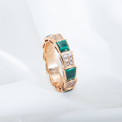 [Agudo  Jewelry]SERPENTI RING PINK GOLD MALACHITE DIAMOND PAVED 4MM