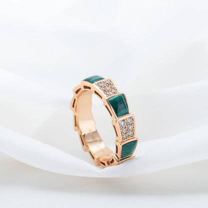 [Agudo  Jewelry]SERPENTI RING PINK GOLD MALACHITE DIAMOND PAVED 4MM