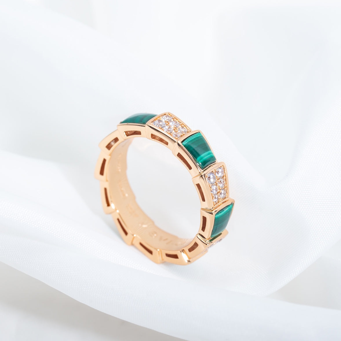 [Agudo  Jewelry]SERPENTI RING PINK GOLD MALACHITE DIAMOND PAVED 4MM