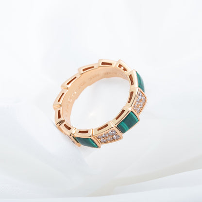 [Agudo  Jewelry]SERPENTI RING PINK GOLD MALACHITE DIAMOND PAVED 4MM