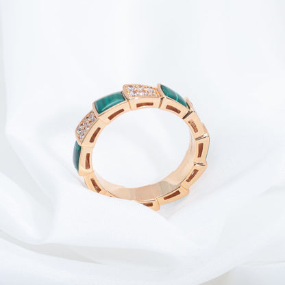 [Agudo  Jewelry]SERPENTI RING PINK GOLD MALACHITE DIAMOND PAVED 4MM